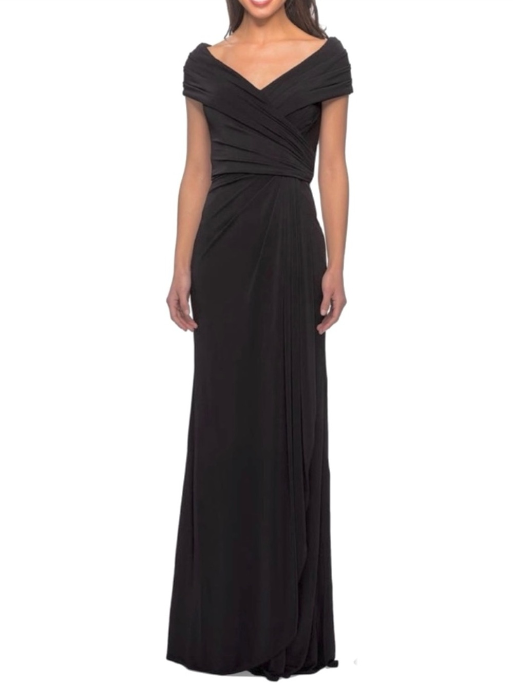 LA FEMME Ruched Jersey Column Gown NEW Size 10 Black Dress NEW With Tag